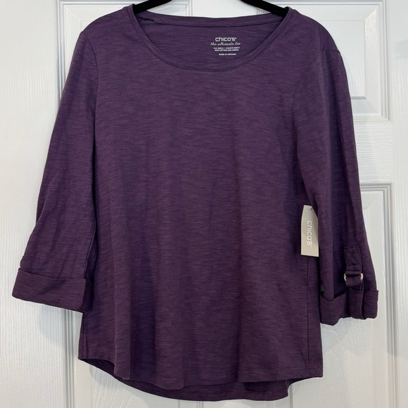 NWT Chico's The Ultimate Tee Women's Cotton Slub Top In Purpleberry Size Small - Picture 1 of 6